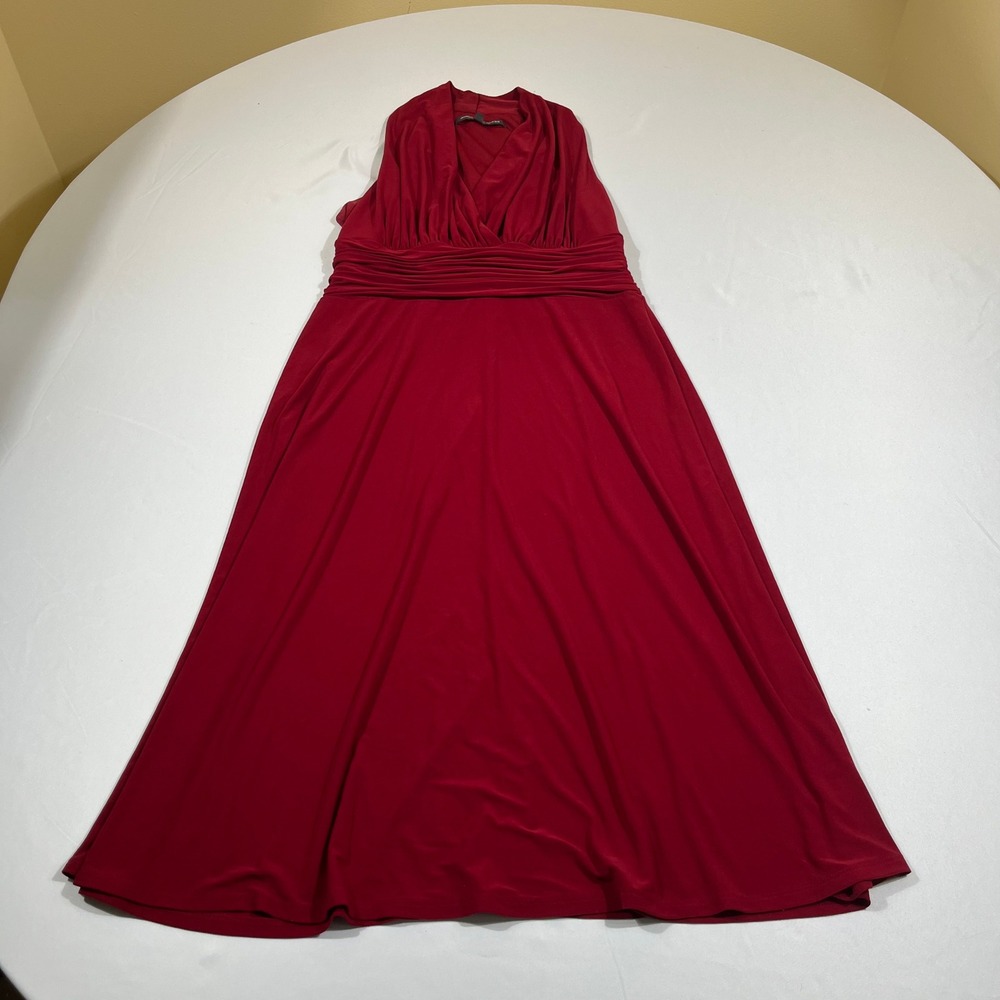 Jones Wear Marilyn Mock-Halter Ruched Dress Empire Mid-Calf Dress Women 10 Red